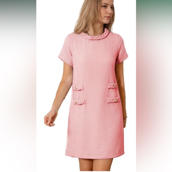 NWT Tweed Dress Short Sleeve Crew Neck A-line Party Vintage Mini Skirt Dresses - Picture 3 of 8